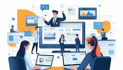 DexHub newsletter illustration featuring agents networking online DexHub newsletter illustration featuring agents networking online